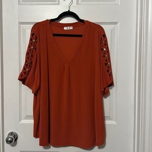 89th + Madison 3X Orange V-Neck Blouse